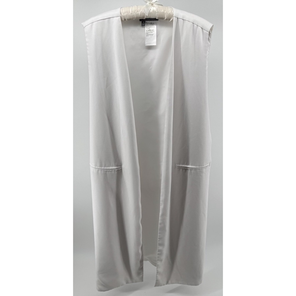 Lisa Rinna Duster Vest 1X Ivory Open Front Long Minimalist Chic Pockets Drapey